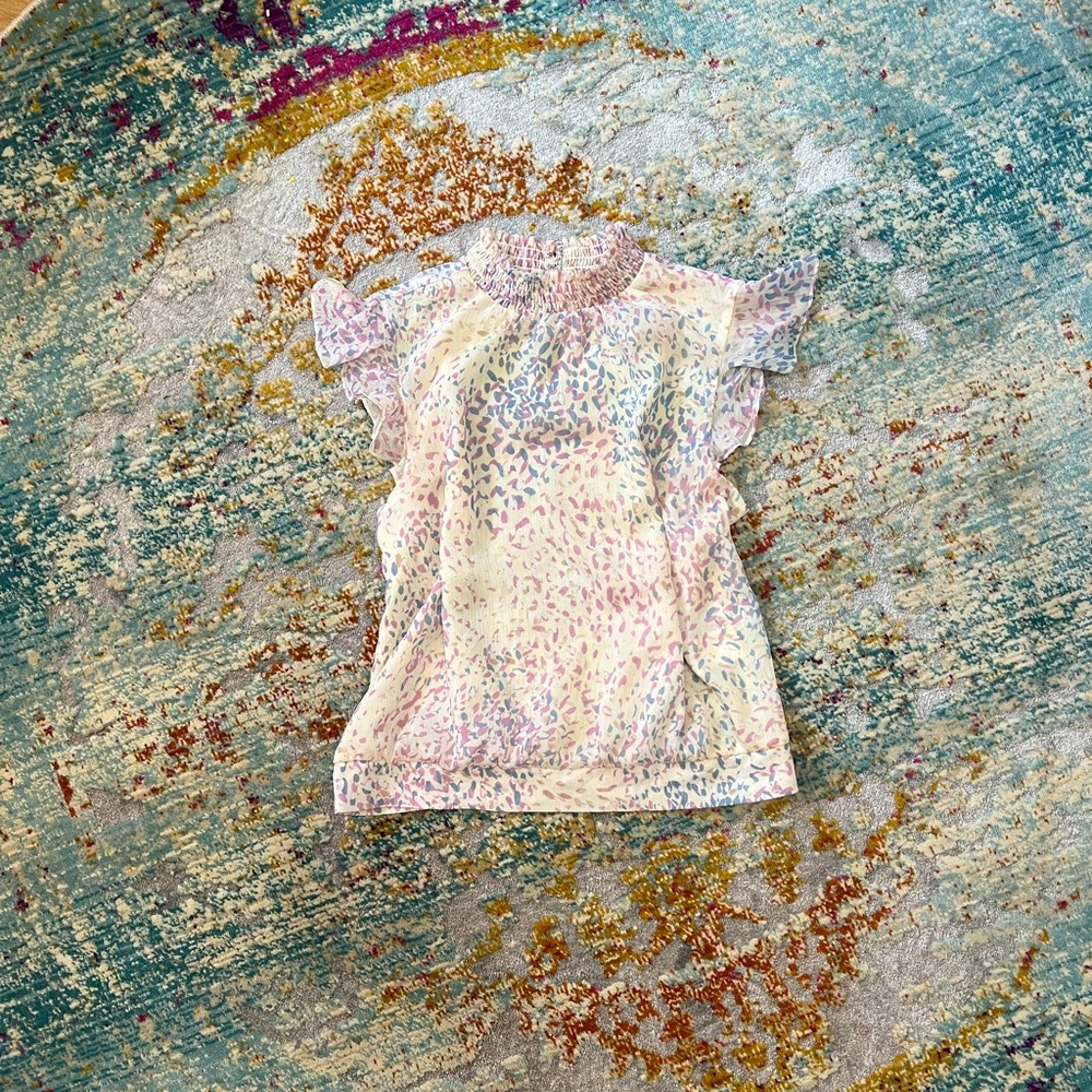 Printed Mock Neck Flutter Sleeve Gramercy Tee